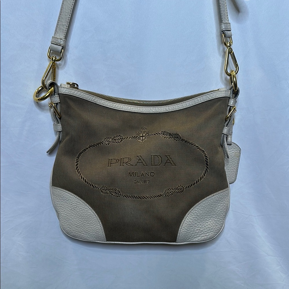 Prada Tan and Cream Crossbody Bag with Adjustable Strap - Picture 2 of 10